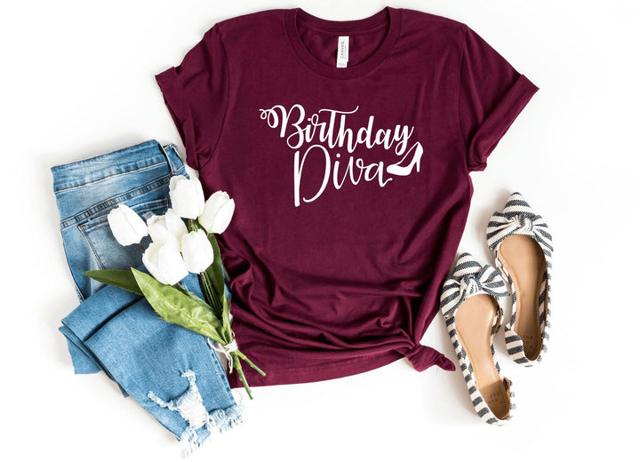 Shirts & Tops-Birthday Diva T-Shirt-S-Maroon-Jack N Roy