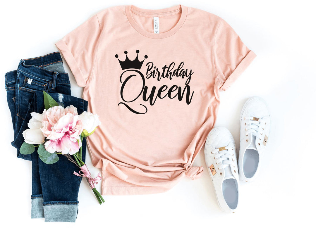 Shirts & Tops-Birthday Queen T-Shirt-S-Heather Peach-Jack N Roy