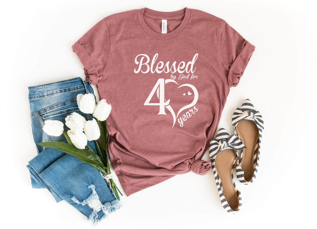 Shirts & Tops-Blessed For 40 Years T-Shirt-S-Heather Mauve-Jack N Roy