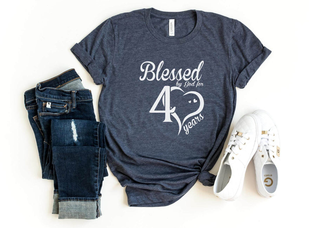 Shirts & Tops-Blessed For 40 Years T-Shirt-S-Heather Navy-Jack N Roy