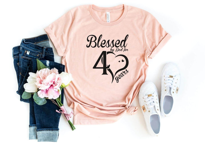 Shirts & Tops-Blessed For 40 Years T-Shirt-S-Heather Peach-Jack N Roy