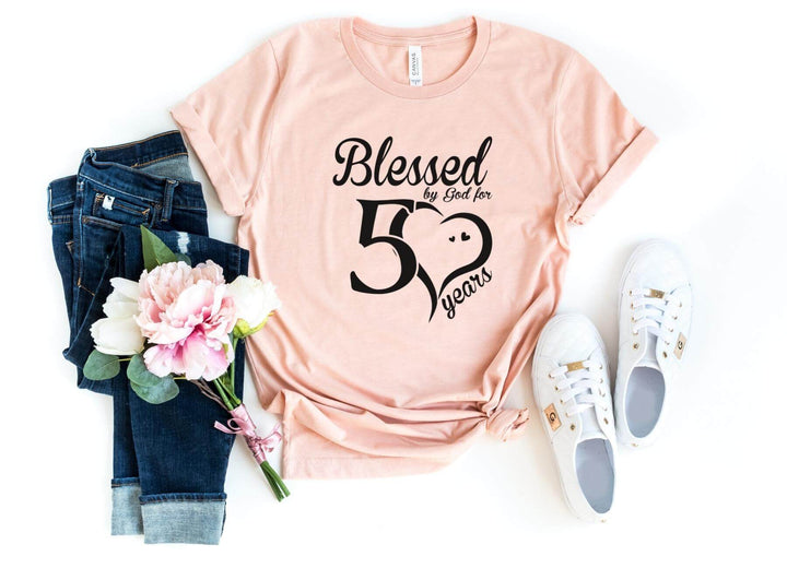 Shirts & Tops-Blessed For 50 Years T-Shirt-S-Heather Peach-Jack N Roy