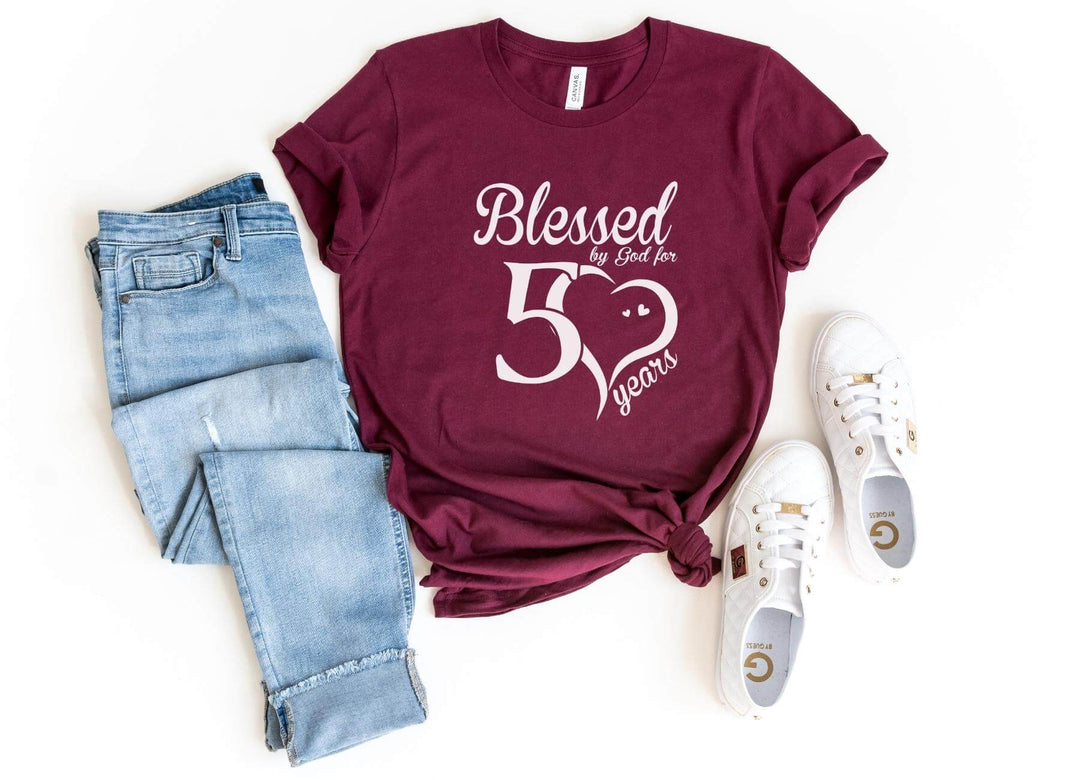 Shirts & Tops-Blessed For 50 Years T-Shirt-S-Maroon-Jack N Roy