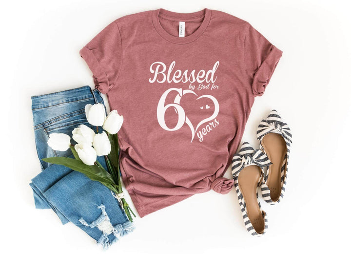 Shirts & Tops-Blessed For 60 Years T-Shirt-S-Heather Mauve-Jack N Roy