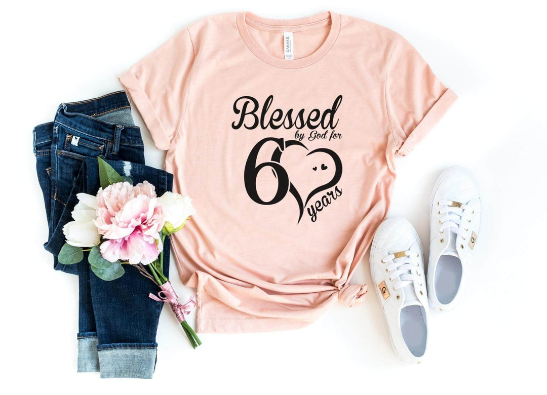Shirts & Tops-Blessed For 60 Years T-Shirt-S-Heather Peach-Jack N Roy