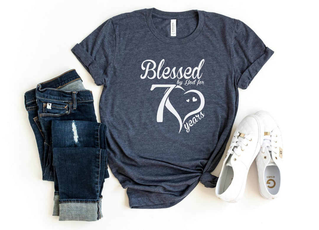 Shirts & Tops-Blessed For 70 Years T-Shirt-S-Heather Navy-Jack N Roy