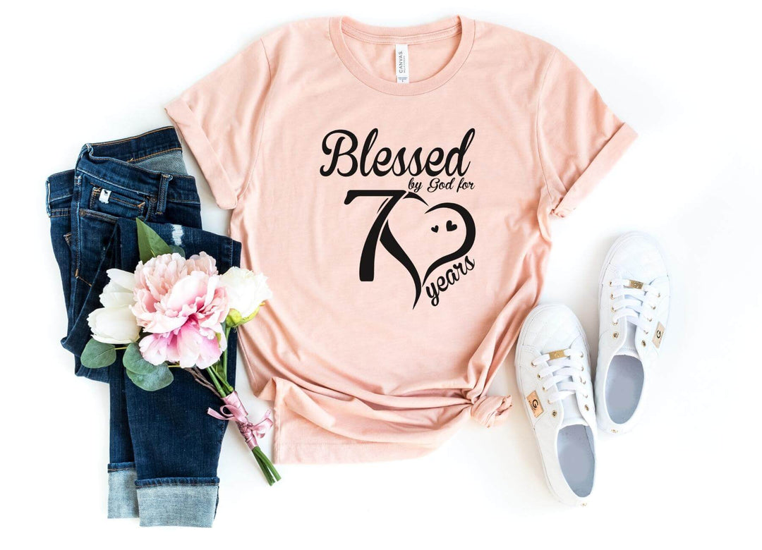 Shirts & Tops-Blessed For 70 Years T-Shirt-S-Heather Peach-Jack N Roy