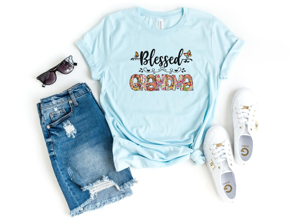Shirts & Tops-Blessed Grandma (Paisley Design) T-Shirt-S-Heather Ice Blue-Jack N Roy
