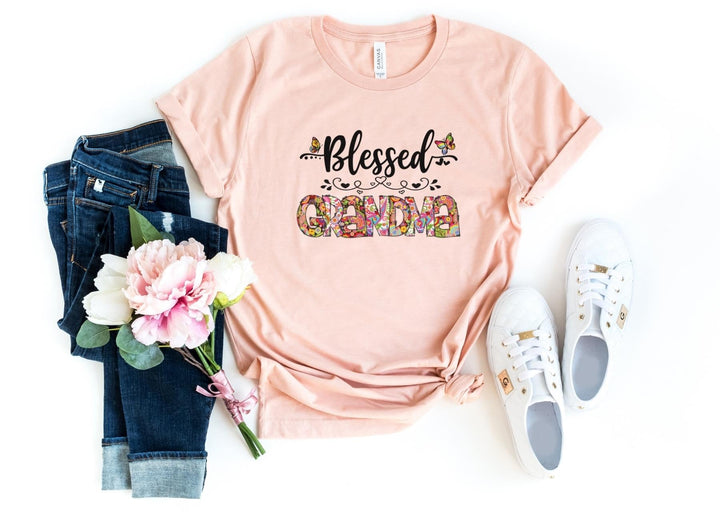 Shirts & Tops-Blessed Grandma (Paisley Design) T-Shirt-S-Heather Peach-Jack N Roy