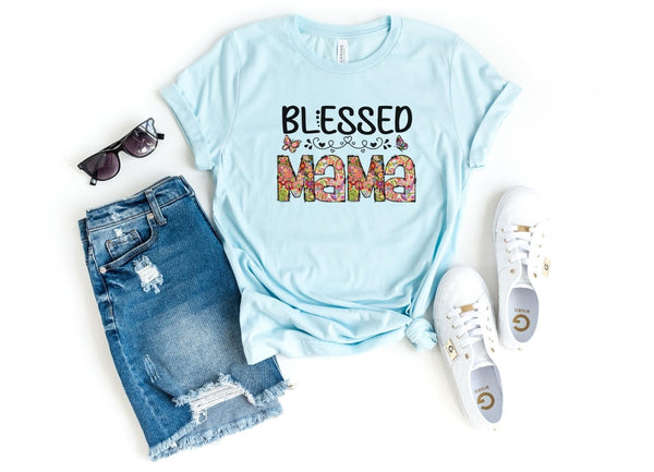 T-Shirt-Blessed Mama (Paisley Design) T-Shirt-S-Heather Ice Blue-Jack N Roy