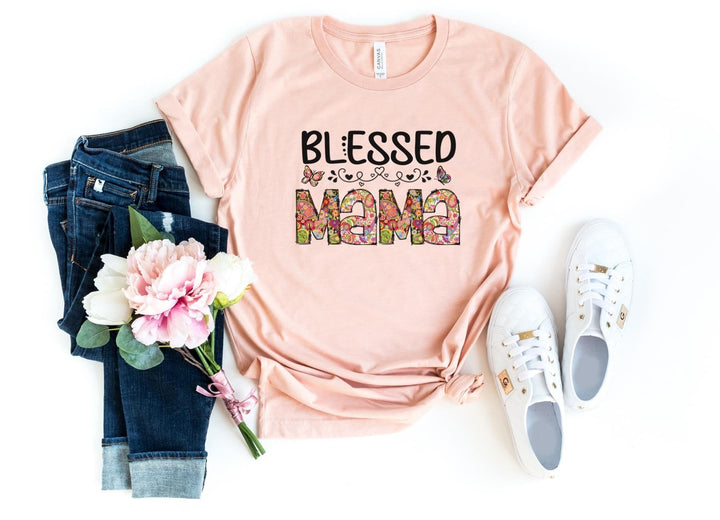 Shirts & Tops-Blessed Mama (Paisley Design) T-Shirt-S-Heather Peach-Jack N Roy