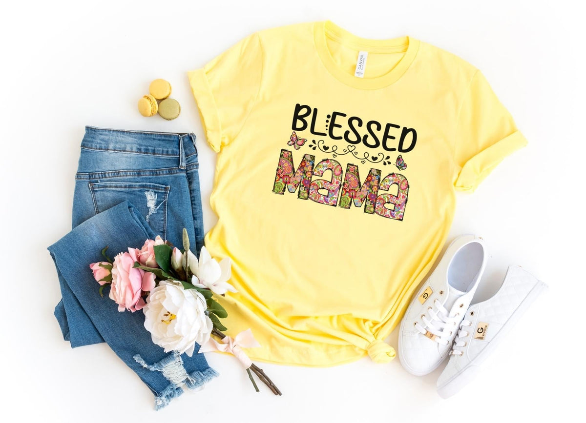 T-Shirt-Blessed Mama (Paisley Design) T-Shirt-S-Yellow-Jack N Roy