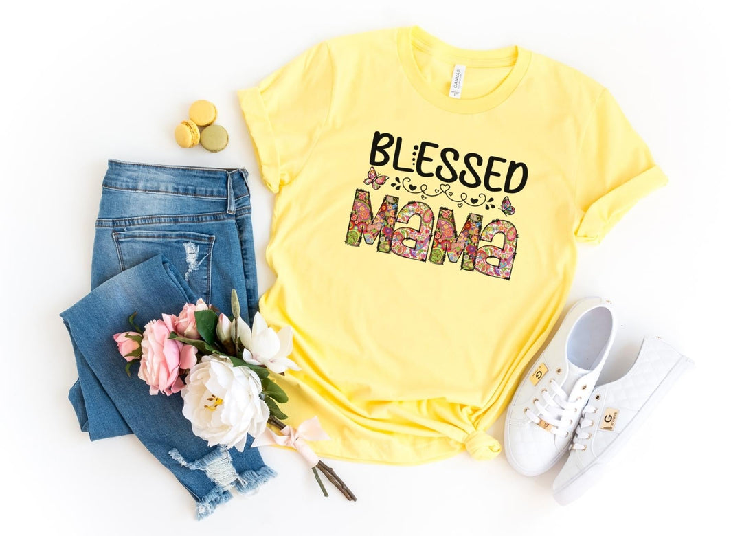 Shirts & Tops-Blessed Mama (Paisley Design) T-Shirt-S-Yellow-Jack N Roy
