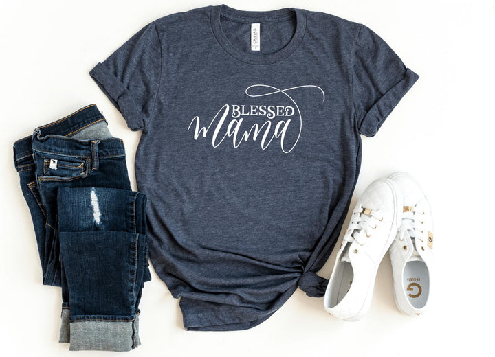 Shirts & Tops-Blessed Mama T-Shirt-S-Heather Navy-Jack N Roy