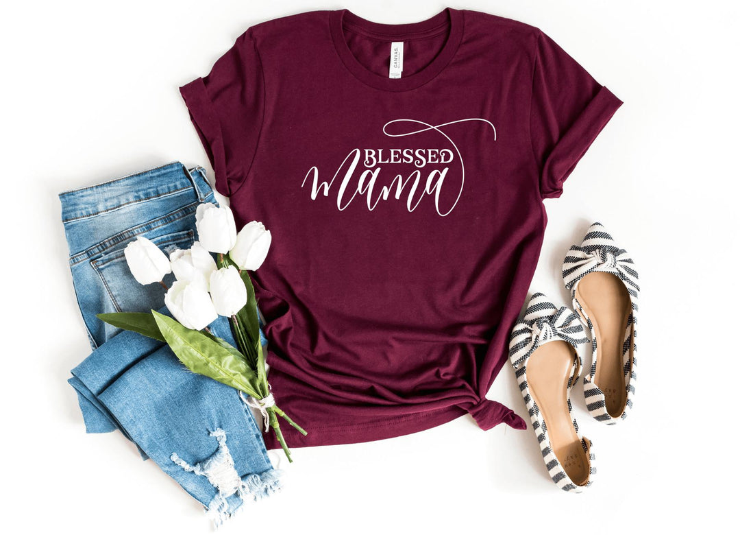Shirts & Tops-Blessed Mama T-Shirt-S-Maroon-Jack N Roy