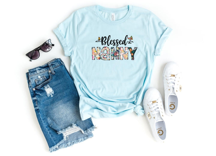 Shirts & Tops-Blessed Nanny (Paisley Design) T-Shirt-S-Heather Ice Blue-Jack N Roy