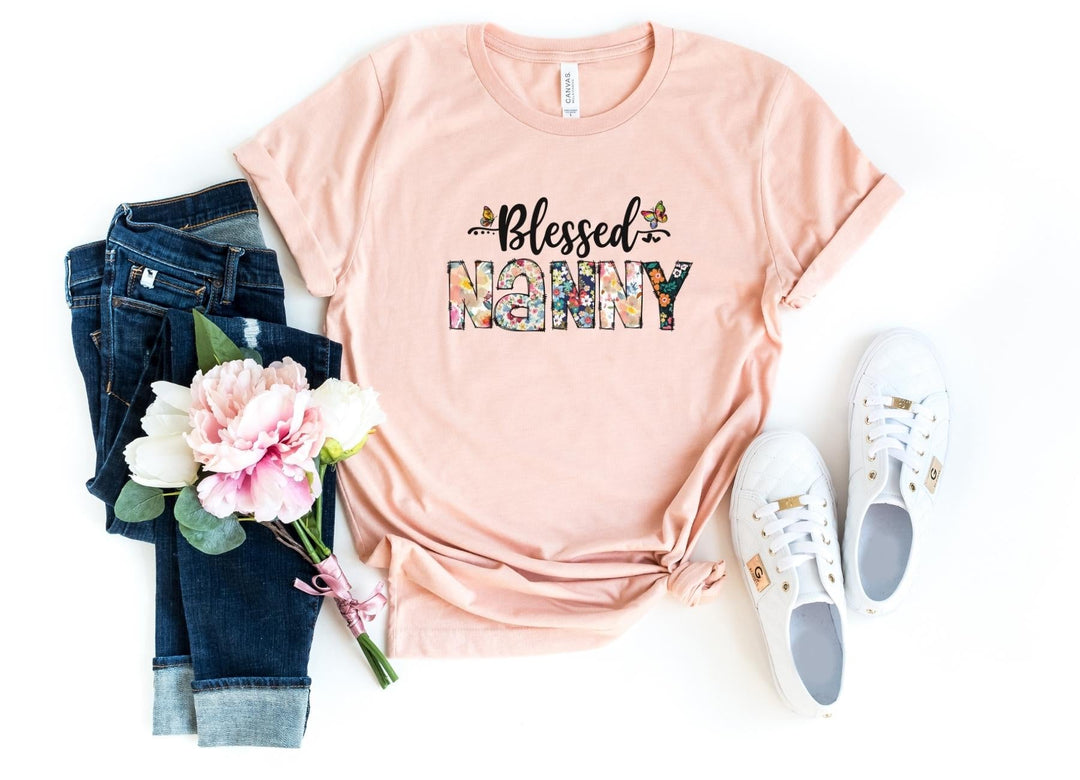 Shirts & Tops-Blessed Nanny (Paisley Design) T-Shirt-S-Heather Peach-Jack N Roy