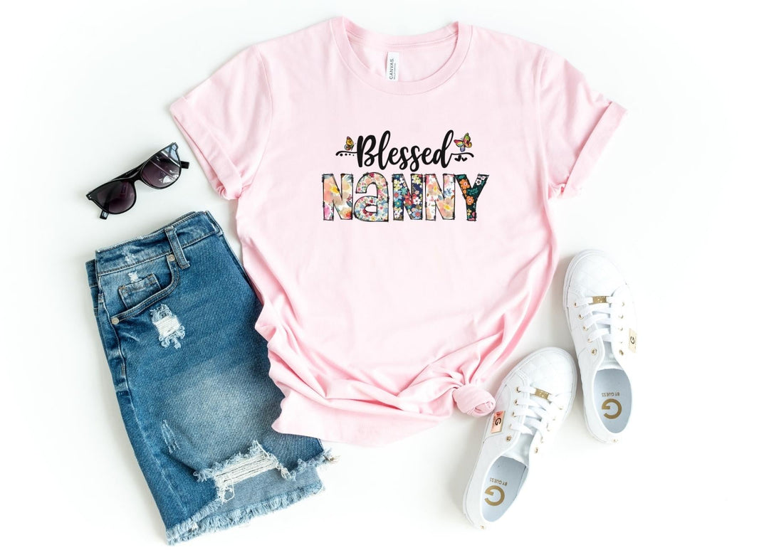 Shirts & Tops-Blessed Nanny (Paisley Design) T-Shirt-S-Pink-Jack N Roy