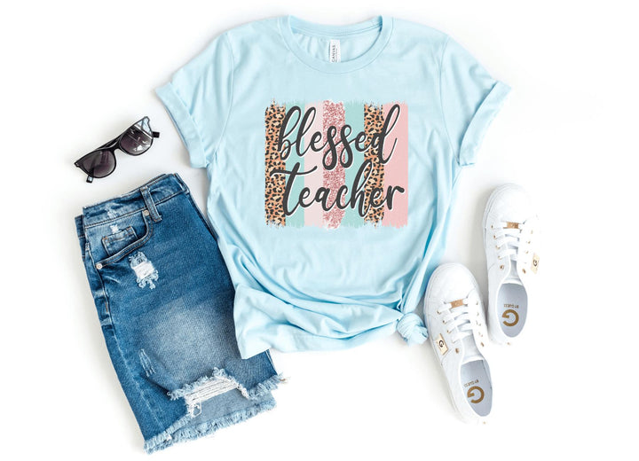 Shirts & Tops-Blessed Teacher T-Shirt-S-Heather Ice Blue-Jack N Roy