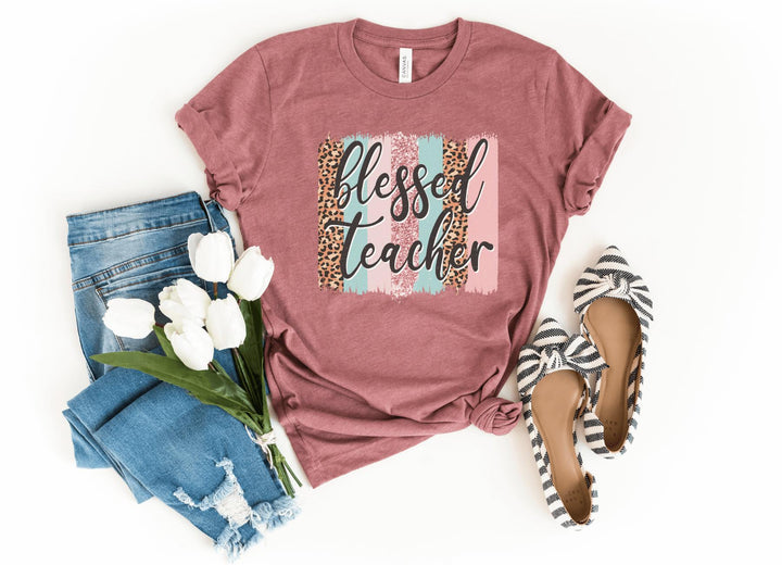 Shirts & Tops-Blessed Teacher T-Shirt-S-Heather Mauve-Jack N Roy