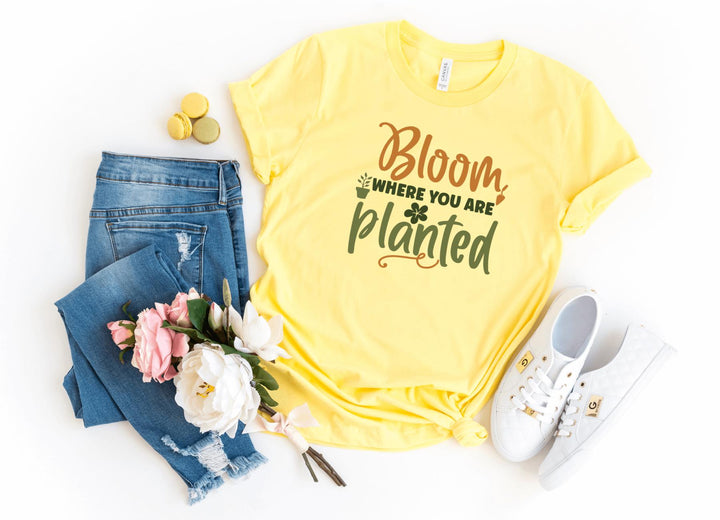 Shirts & Tops-Bloom Where You're Planted T-Shirt-S-Yellow-Jack N Roy