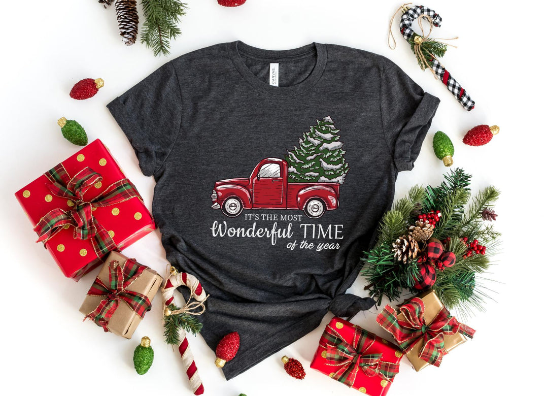 Shirts & Tops-Christmas Truck T-Shirt-S-Dark Grey Heather-Jack N Roy