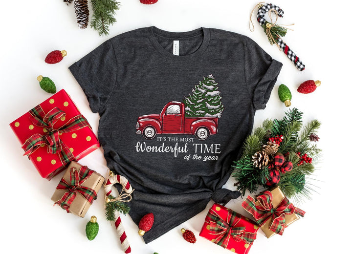Shirts & Tops-Christmas Truck T-Shirt-S-Dark Grey Heather-Jack N Roy