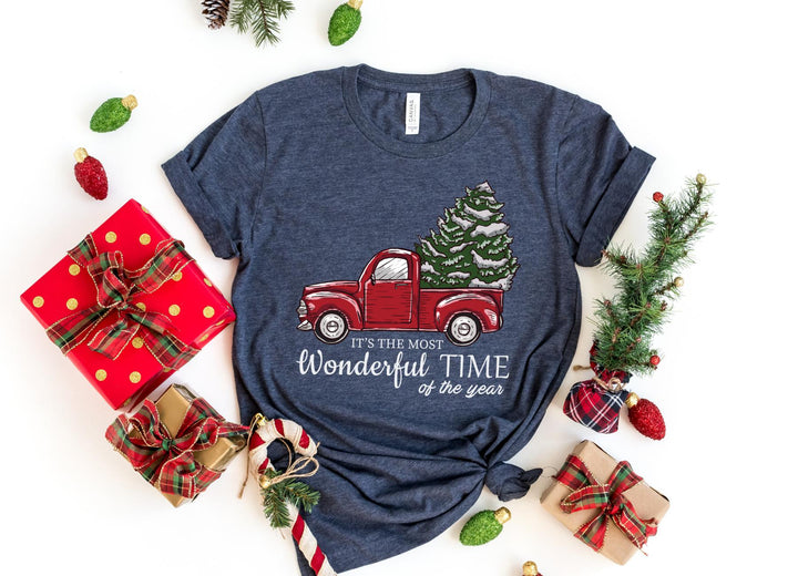 Shirts & Tops-Christmas Truck T-Shirt-S-Heather Navy-Jack N Roy