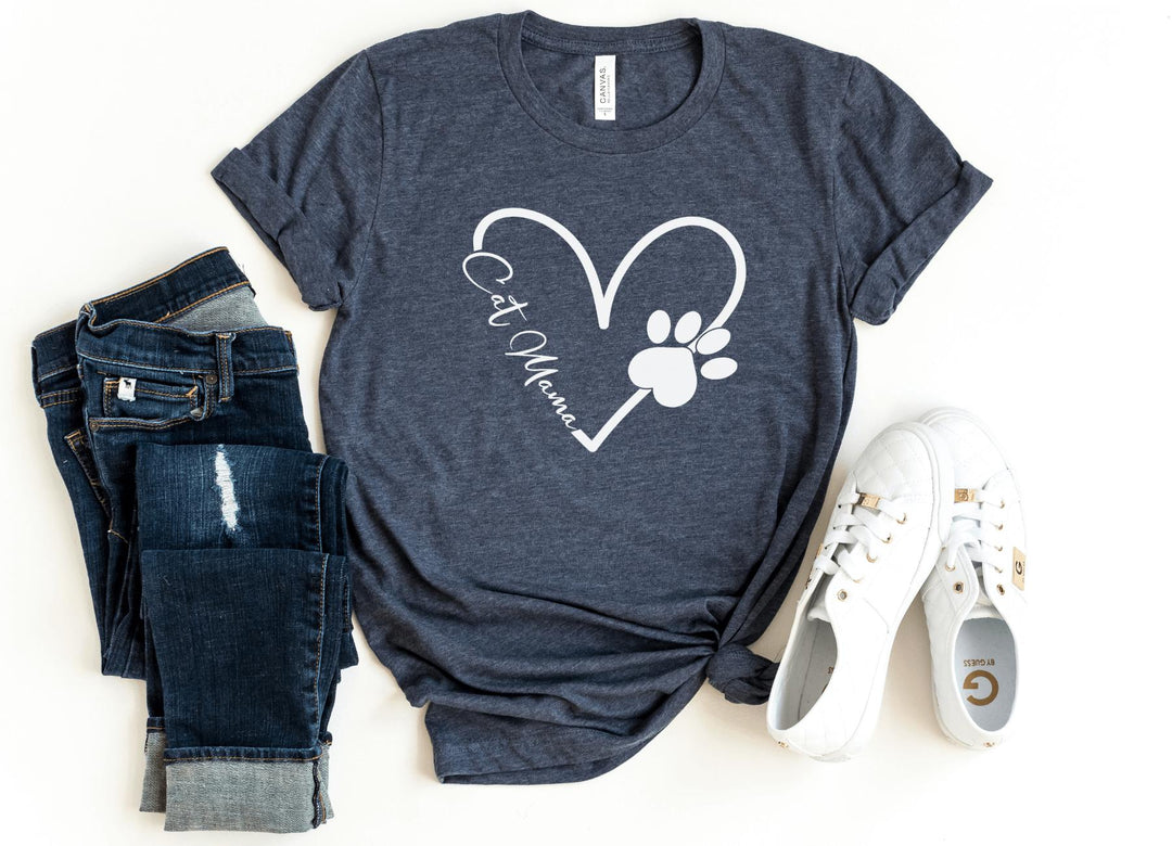 Shirts & Tops-Cat Mama T-Shirt-S-Heather Navy-Jack N Roy