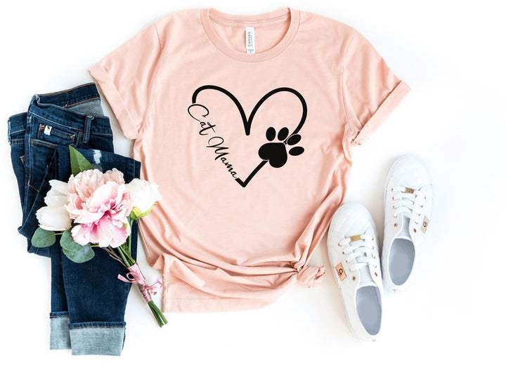 Shirts & Tops-Cat Mama T-Shirt-S-Heather Peach-Jack N Roy