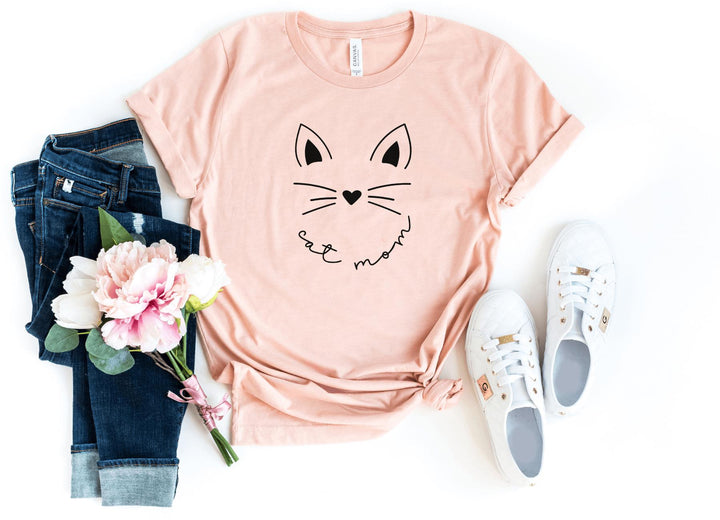 Shirts & Tops-Cat Mom T-Shirt-S-Heather Peach-Jack N Roy