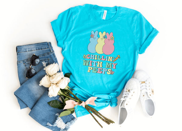 T-Shirt-Chillin' With My Peeps T-Shirt-S-Turquoise-Jack N Roy