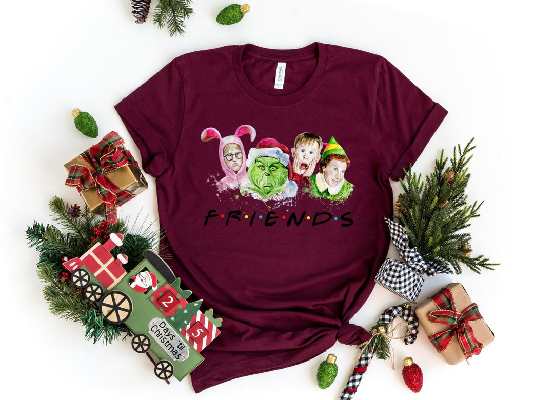 Shirts & Tops-Christmas Favorite Friends T-Shirt-S-Maroon-Jack N Roy