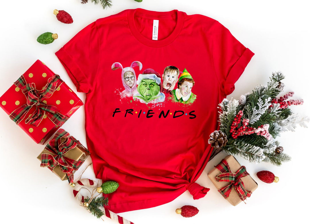 Shirts & Tops-Christmas Favorite Friends T-Shirt-S-Red-Jack N Roy