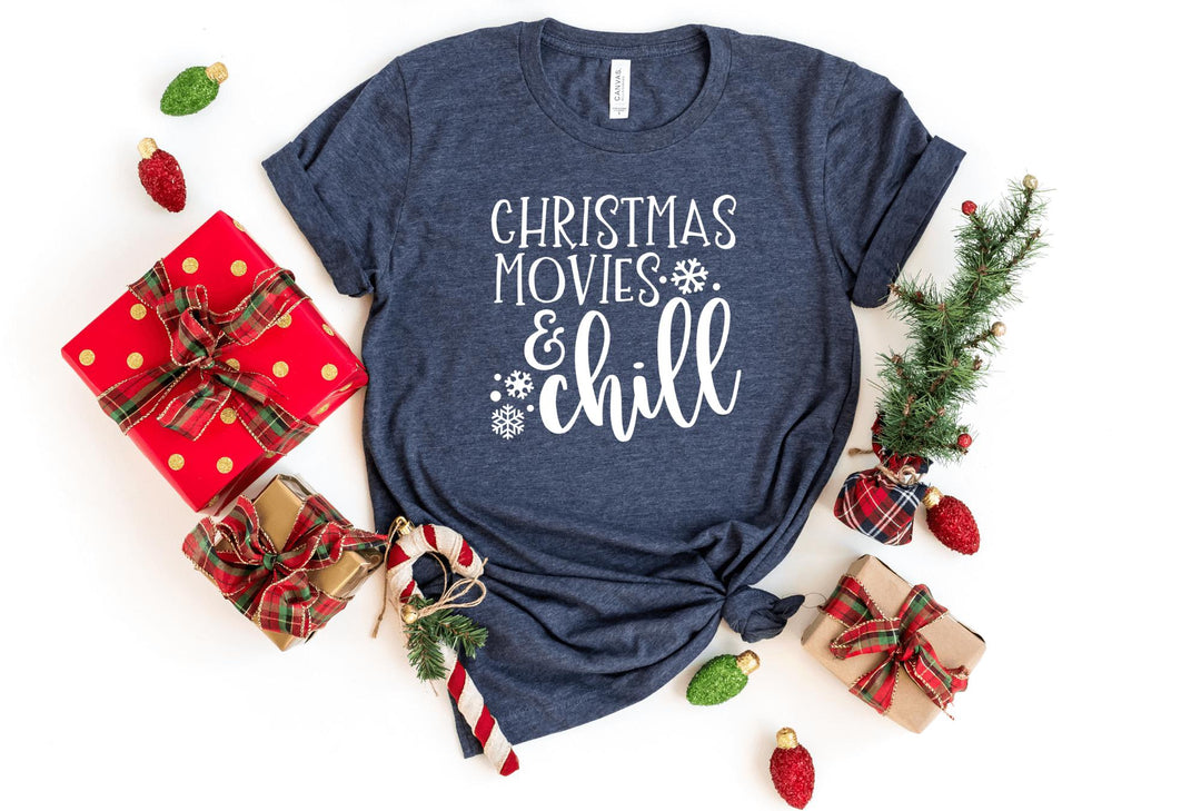 Shirts & Tops-Christmas Movies & Chill T-Shirt-S-Heather Navy-Jack N Roy