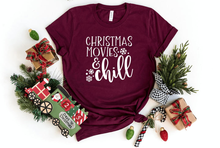 Shirts & Tops-Christmas Movies & Chill T-Shirt-S-Maroon-Jack N Roy
