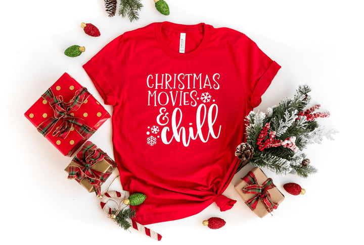 Shirts & Tops-Christmas Movies & Chill T-Shirt-S-Red-Jack N Roy