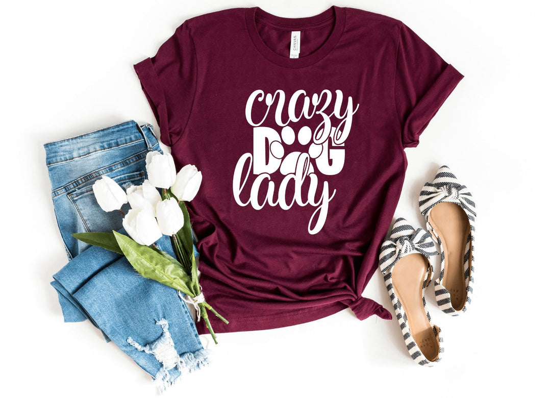 Shirts & Tops-Crazy Dog Lady T-Shirt-S-Maroon-Jack N Roy
