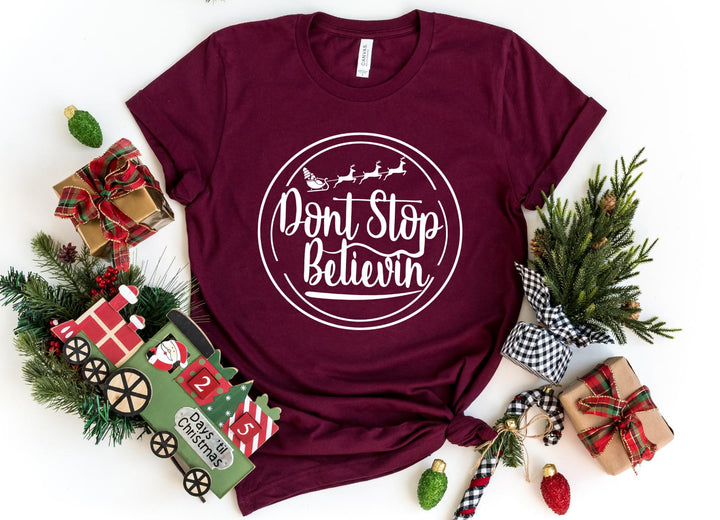 Shirts & Tops-Don't Stop Believin' T-Shirt-S-Maroon-Jack N Roy