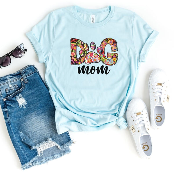 T-Shirt-Dog Mom (Paisley Design) T-Shirt-S-Heather Ice Blue-Jack N Roy