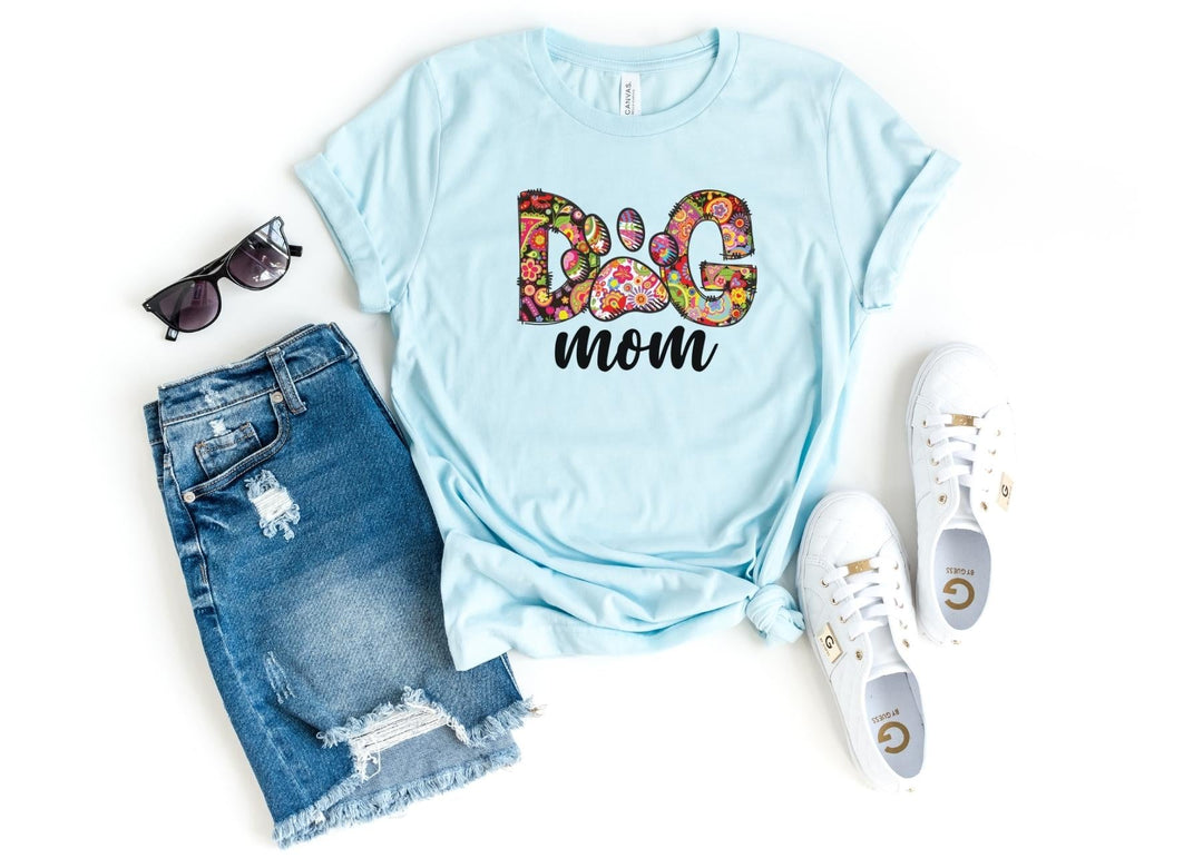 Shirts & Tops-Dog Mom (Paisley Design) T-Shirt-S-Heather Ice Blue-Jack N Roy