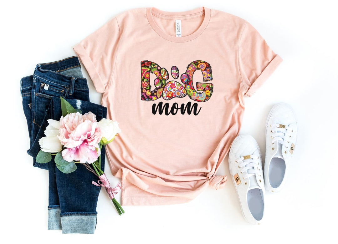 Shirts & Tops-Dog Mom (Paisley Design) T-Shirt-S-Heather Peach-Jack N Roy