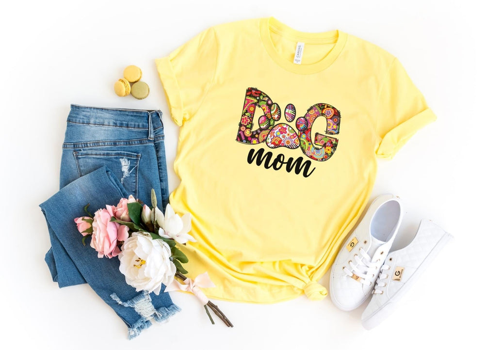Shirts & Tops-Dog Mom (Paisley Design) T-Shirt-S-Yellow-Jack N Roy