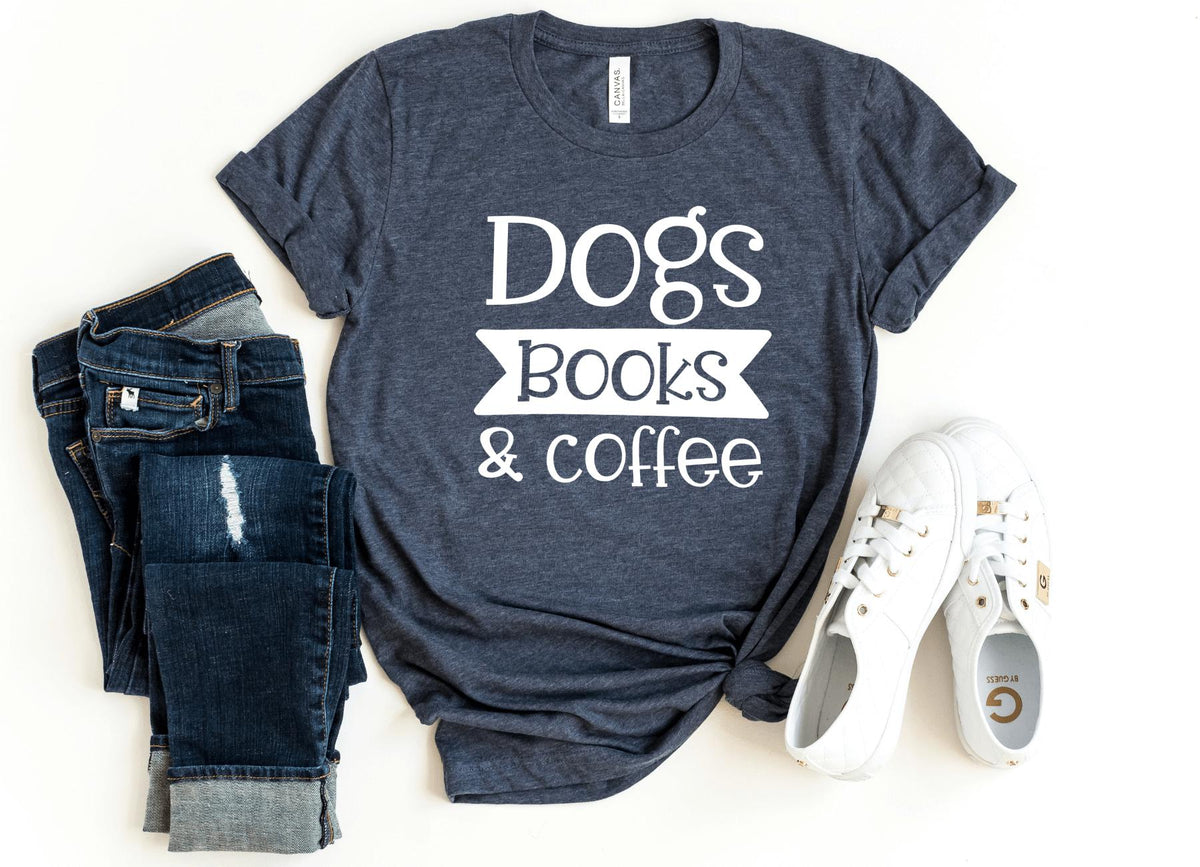 T-Shirt-Dogs Books & Coffee T-Shirt-S-Heather Navy-Jack N Roy