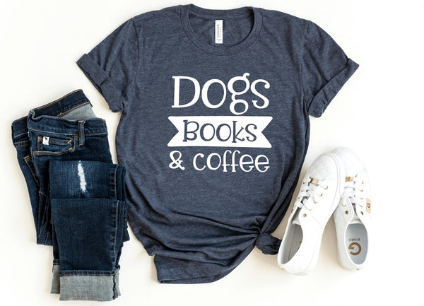 T-Shirt-Dogs Books & Coffee T-Shirt-S-Heather Navy-Jack N Roy