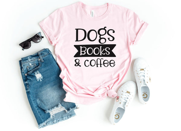 T-Shirt-Dogs Books & Coffee T-Shirt-S-Pink-Jack N Roy