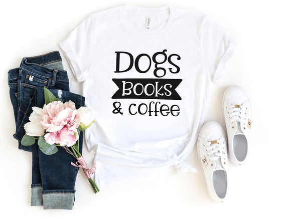 T-Shirt-Dogs Books & Coffee T-Shirt-S-White-Jack N Roy