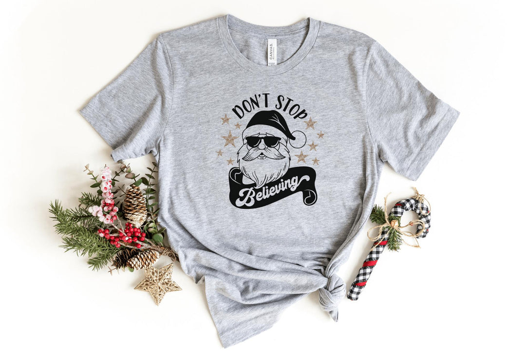 Shirts & Tops-Don't Stop Believing (Santa) T-Shirt-S-Athletic Heather-Jack N Roy