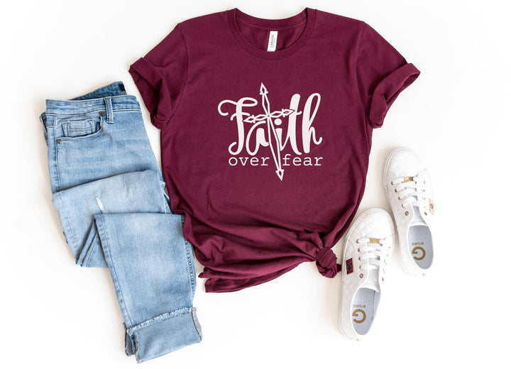 Shirts & Tops-Faith Over Fear T-Shirt-S-Maroon-Jack N Roy