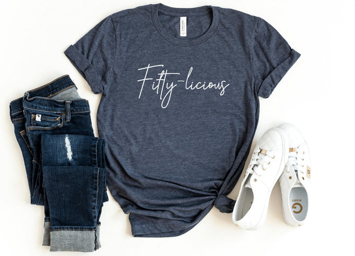 Shirts & Tops-Fifty-licious T-Shirt-S-Heather Navy-Jack N Roy